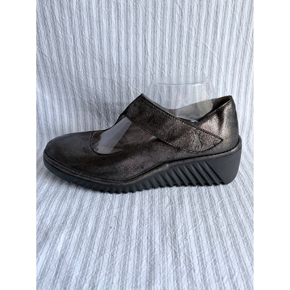 Fly London Womens Bronze Metallic Leather Mary Jane Wedge Shoes Size 39 Portugal - Picture 2 of 12